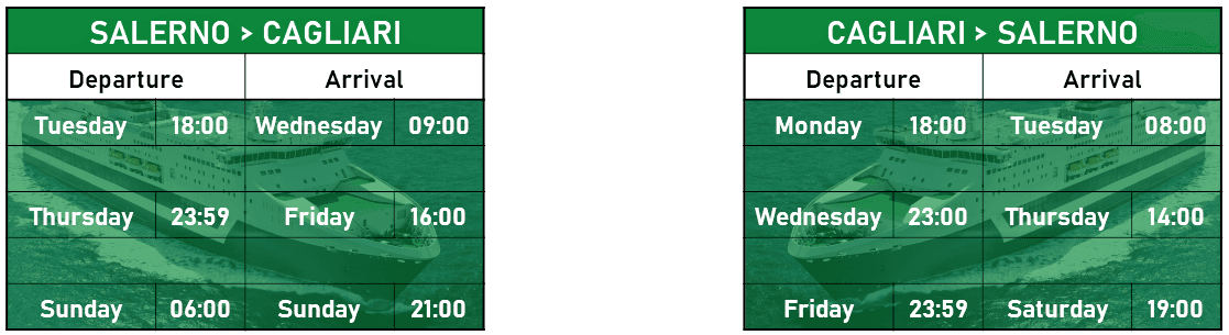Timetable Salerno – Cagliari – Salerno