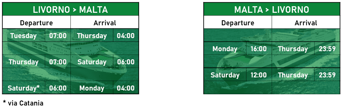 Timetable Livorno – Malta – Livorno