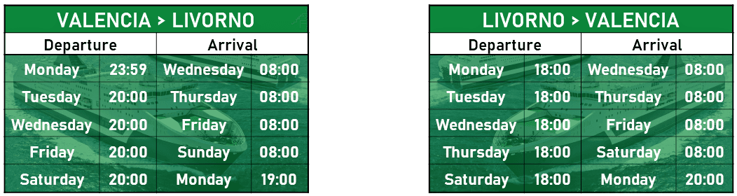 Timetable Valencia – Livorno – Valencia