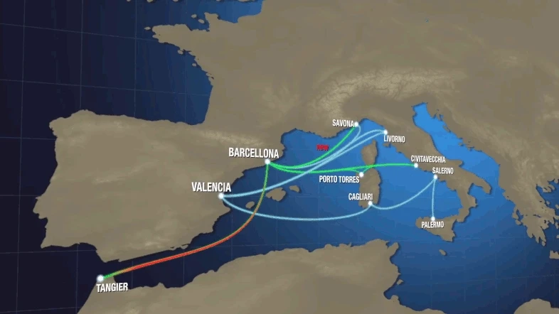 Map of ferry routes for SPAIN