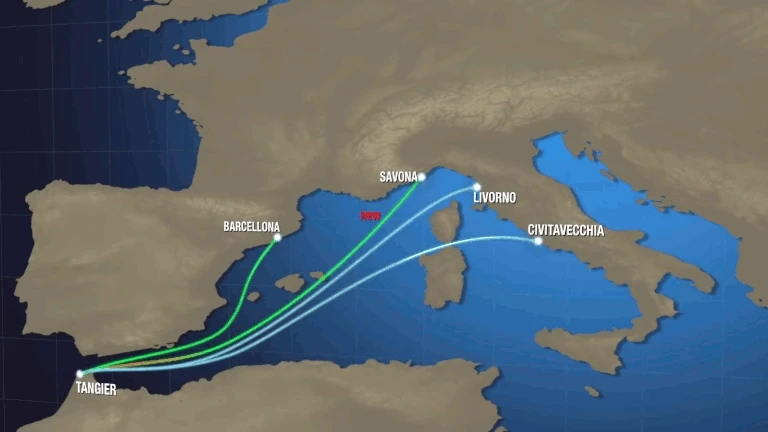 Map of ferry routes for MOROCCO