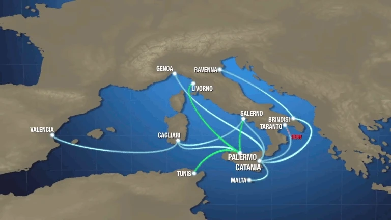 Map of ferry routes for Sicily