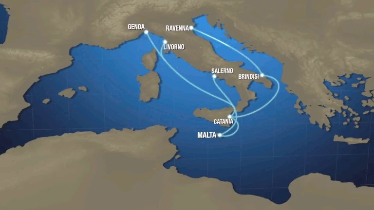 Map of ferry routes for MALTA